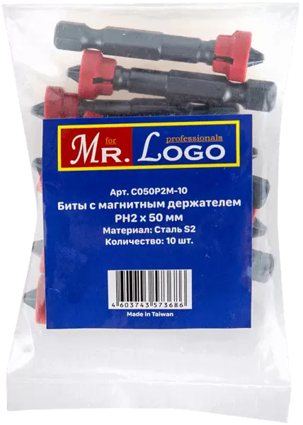 Бита с магнитным держателем PH2*50мм Сталь S2 (10шт.) PE Bag Mr. Log C050P2M-10 - интернет-магазин «Стронг Инструмент» город Омск