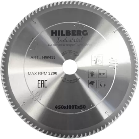 Пильный диск по дереву 450*50*3.8*100T Industrial Hilberg HW453 - интернет-магазин «Стронг Инструмент» город Омск