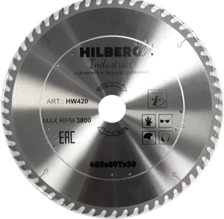 Пильный диск по дереву 400*50*3.4*60T Industrial Hilberg HW420 - интернет-магазин «Стронг Инструмент» город Омск