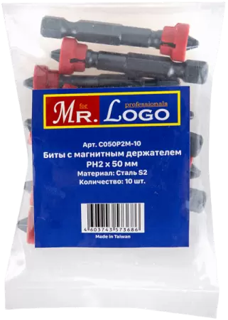 Бита с магнитным держателем PH2*50мм Сталь S2 (10шт.) PE Bag Mr. Log C050P2M-10 - интернет-магазин «Стронг Инструмент» город Омск