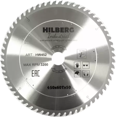 Пильный диск по дереву 450*50*3.8*60T Industrial Hilberg HW452 - интернет-магазин «Стронг Инструмент» город Омск