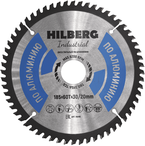 Пильный диск по алюминию 185*30/20*Т60 Industrial Hilberg HA185 - интернет-магазин «Стронг Инструмент» город Омск