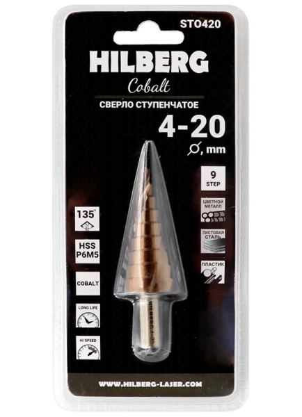 Сверло ступенчатое по металлу 4-20мм HSS-COBALT Hilberg ST0420 - интернет-магазин «Стронг Инструмент» город Омск