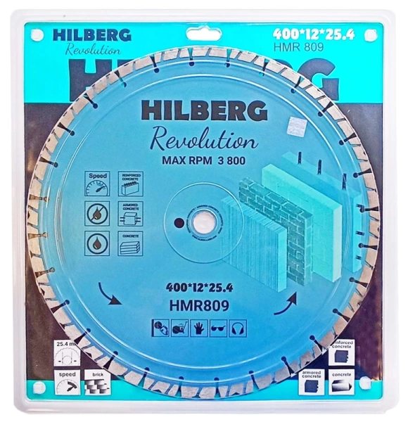 Диск алмазный отрезной 400*25.4*12*3.8мм по железобетону Hilberg Revolution HMR809 - интернет-магазин «Стронг Инструмент» город Омск