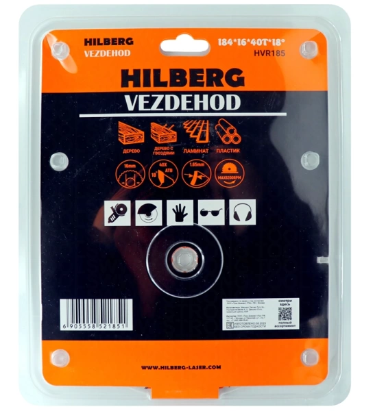 Универсальный пильный диск 184*16*40Т (reverse) Vezdehod Hilberg HVR185 - интернет-магазин «Стронг Инструмент» город Омск